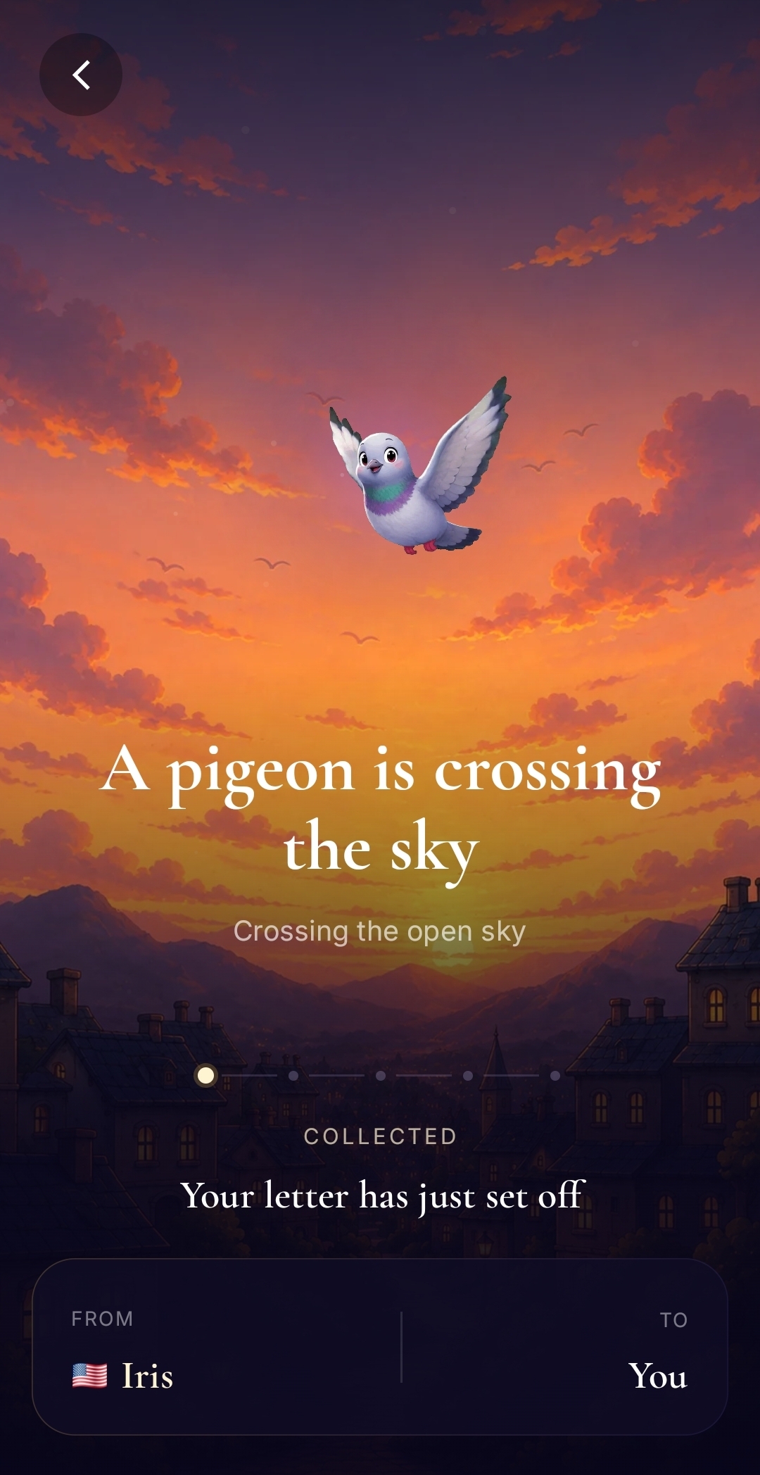 A message traveling across the sky in Pigeon.